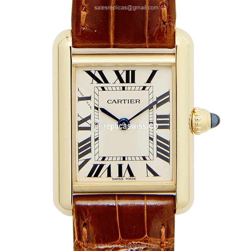 Cartier Tank Replica Watch - Quartz - Gold - Brown Alligator