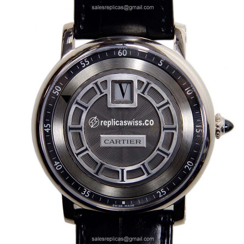 Cartier Rotonde De Cartier Replica - Manual Wind - 18kt Gold - Gray Dial - Black Alligator Strap