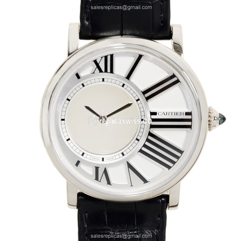 Cartier Rotonde De Cartier Manual - 18kt White Gold - White Dial - Black Alligator Strap