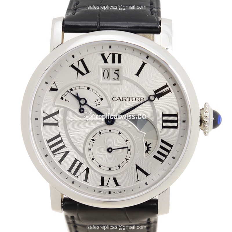 Cartier Rotonde De Cartier Replica - Automatic - Steel Case - Silver Dial - Black Alligator Strap - Luxury Replica ROTONDE DE CARTIER Watch