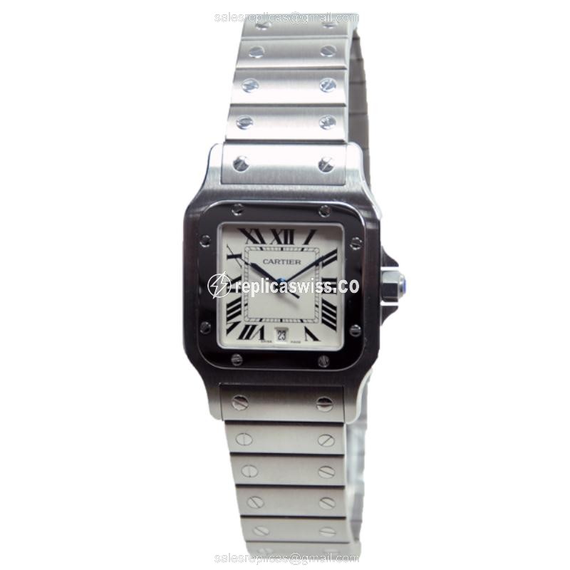 Cartier Santos Replica - Quartz - Stainless Steel - White Dial - Silver Clasp - Luxury Replica SANTOS Watch