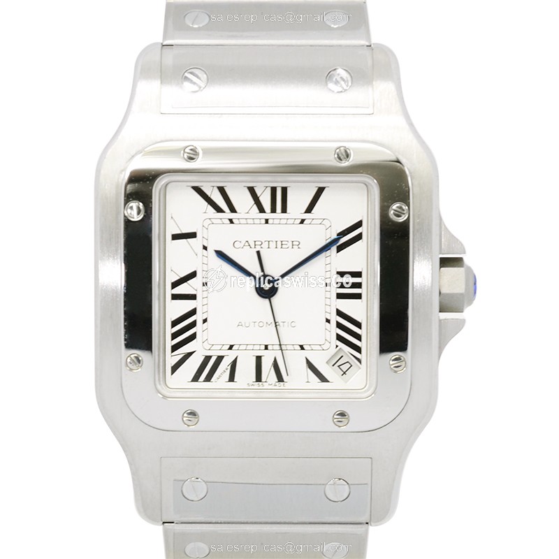 Cartier Santos Replica - Automatic - Stainless Steel - White Dial - Silver Clasp