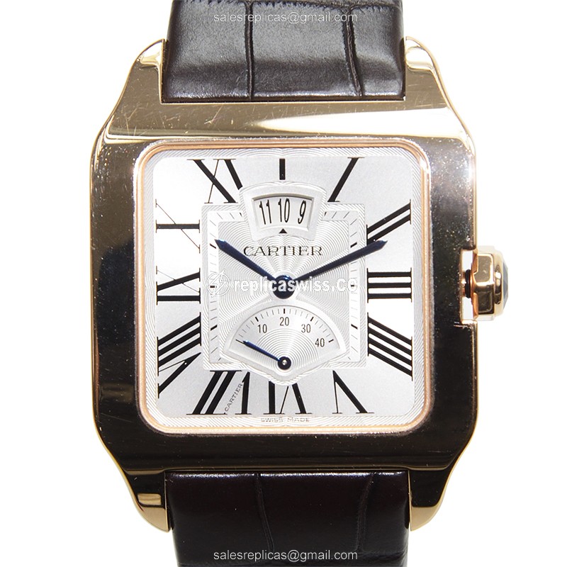Cartier Santos Replica - Automatic - 18kt Rose Gold - White Dial - Brown Alligator Strap