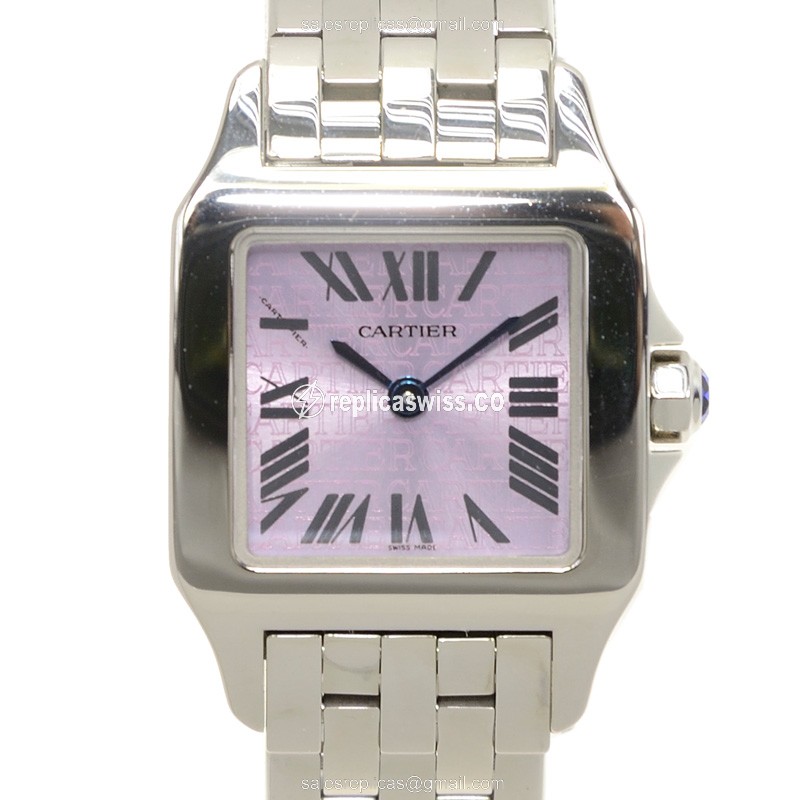 Cartier Santos Quartz - Purple Dial - Steel Case - Silver Strap - Luxury Replica SANTOS Watch