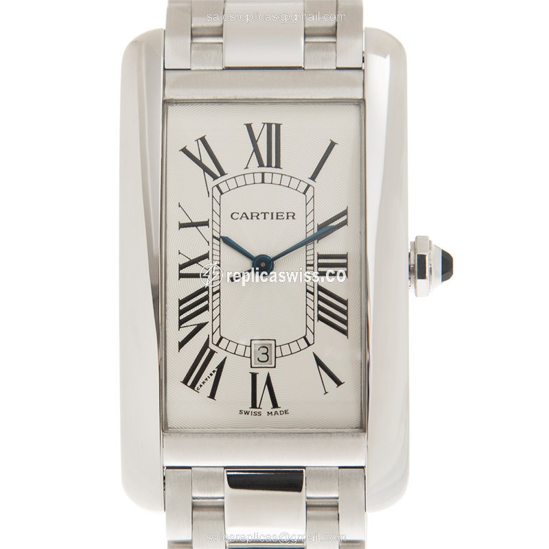 Cartier TANK Replica - Automatic - 18kt White Gold - White Dial - Silver Clasp