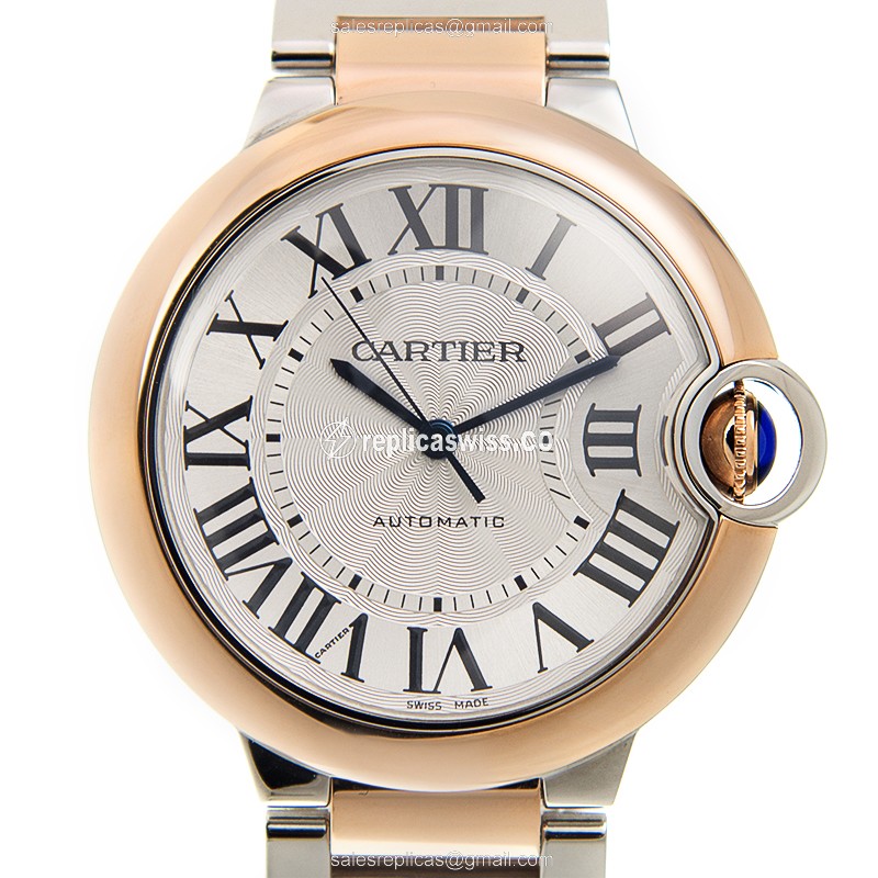 Cartier Ballon Bleu Replica - Automatic - 18kt Rose Gold - Silver Dial - Gold Clasp - Steel Band - Luxury Replica BALLON BLEU Watch
