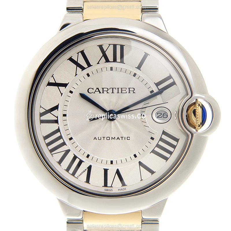 Cartier Ballon Bleu Replica - Automatic - Steel Case - Silver Dial - Gold Strap