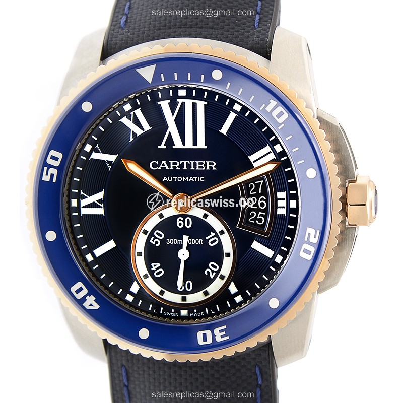 Cartier W2CA0008 Replica - 18kt Rose Gold | Automatic | Blue Dial | Rubber Strap