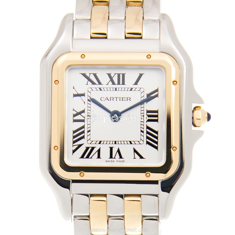 Cartier W2PN0007 PANTHeRE - Quartz 18kt Gold - White Dial - Steel Case & Gold Strap
