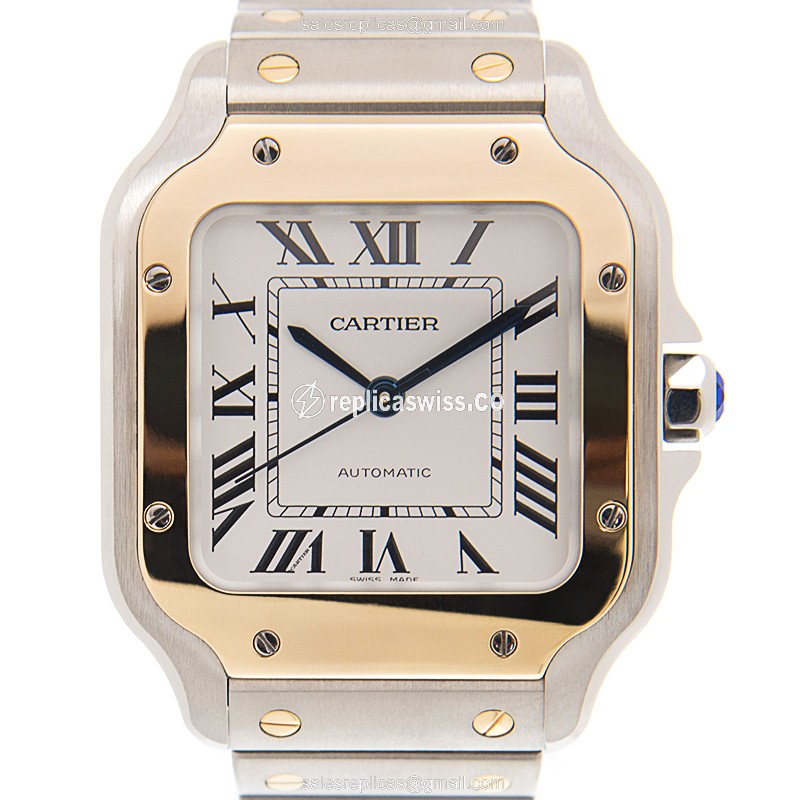 Cartier Santos Replica - Automatic - 18kt Gold & Steel - Silver Dial - Steel Clasp