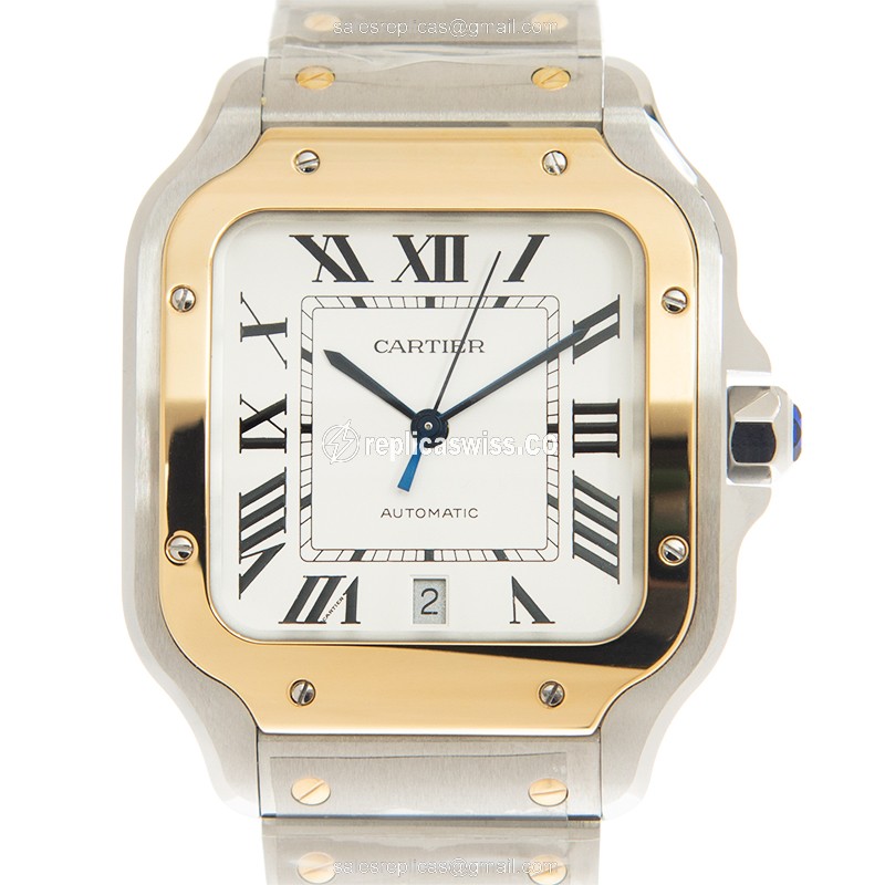 Cartier Santos Replica - Automatic - 18kt Gold & Steel - Silver Dial - Steel Strap