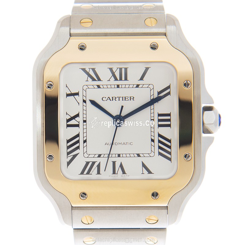 Cartier Santos Replica - Automatic - 18kt Gold & Steel - Silver Dial - 18kt Steel Strap - Luxury Replica SANTOS Watch