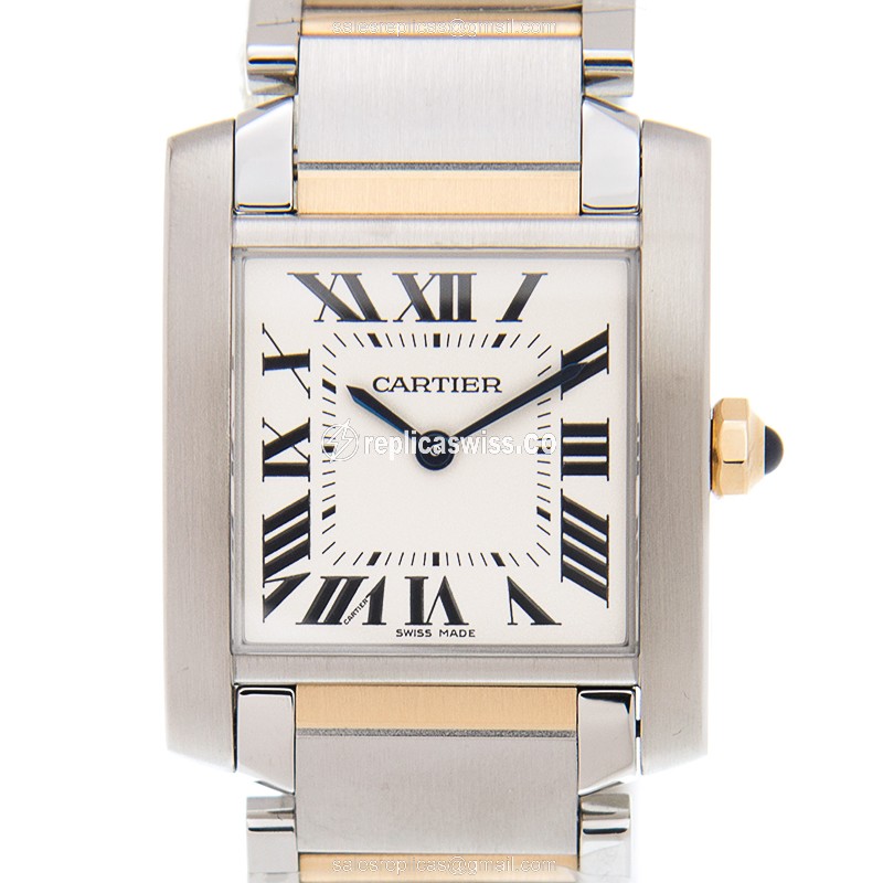 Cartier W2TA0003 TANK Quartz - 18kt Gold Case & Steel Band - White Dial