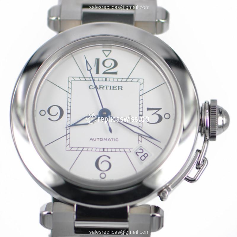 Cartier Pasha Replica - Automatic - Stainless Steel - White Dial - Silver Strap