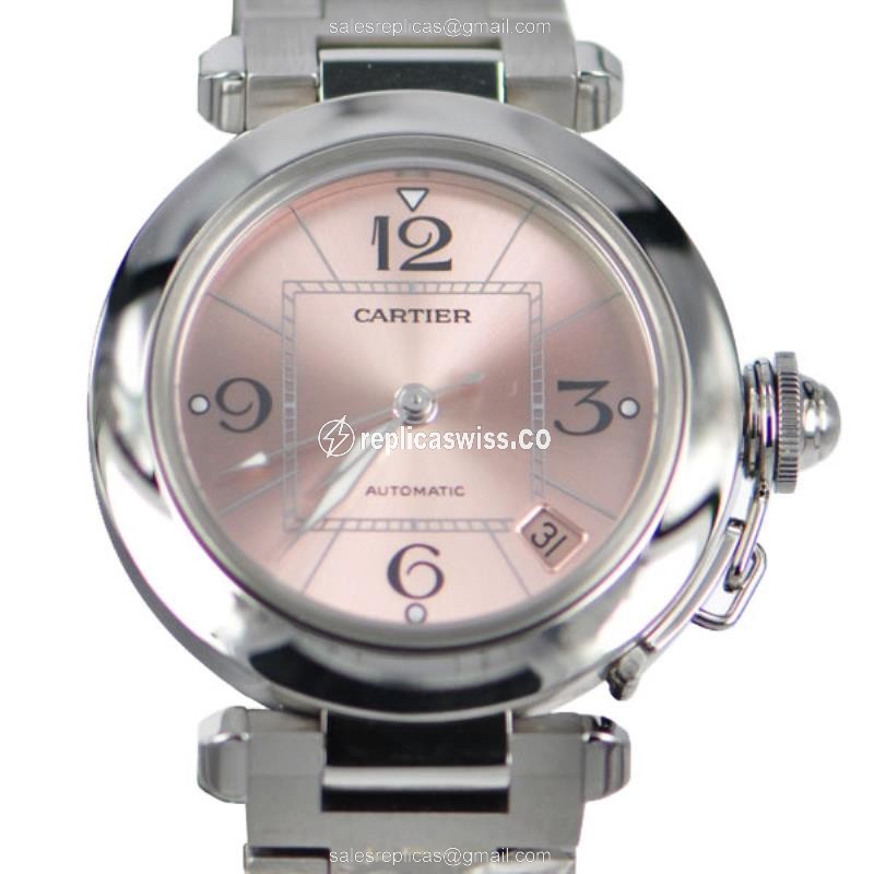 Cartier Pasha Replica - Automatic - Pink Dial - Steel Case - Silver Band