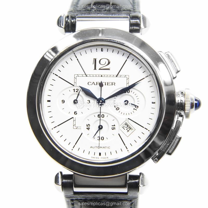Cartier Pasha Replica - Automatic - Steel Case - White Dial, Black Alligator Strap
