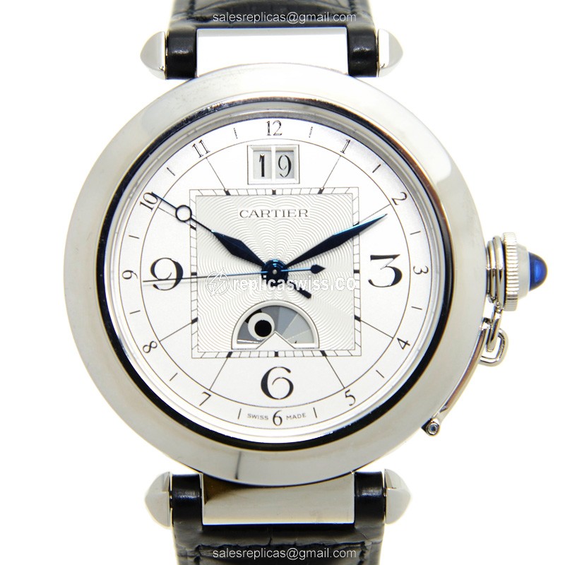 Cartier Pasha Replica - Automatic - Steel - White Dial - Black Alligator Strap - Luxury Replica PASHA DE CARTIER Watch