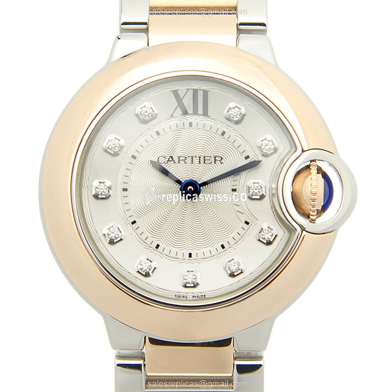 Cartier Ballon Bleu Replica - Quartz - 18kt Rose Gold Case - Silver Dial - Gold Strap