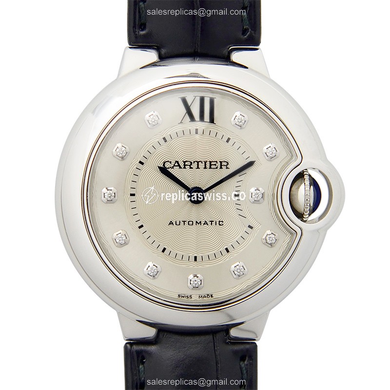 Cartier Ballon Bleu Replica - Automatic - Steel - Silver Dial - Alligator Black Strap