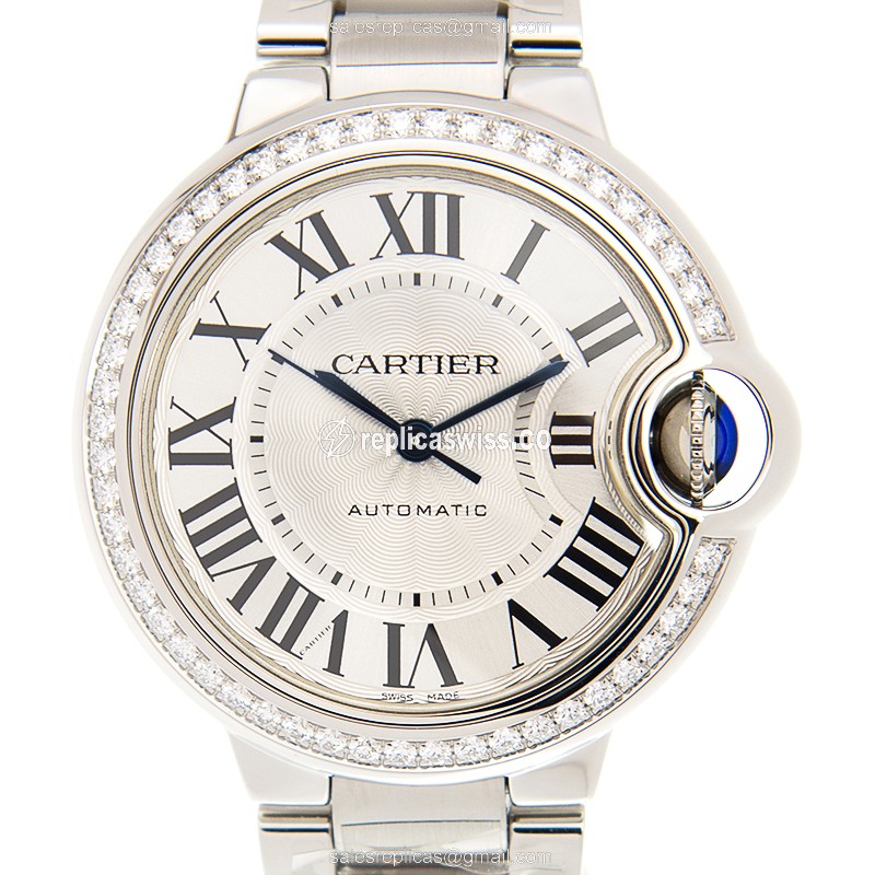 Cartier Ballon Bleu Replica - Automatic - Stainless Steel & Diamond - Silver Dial