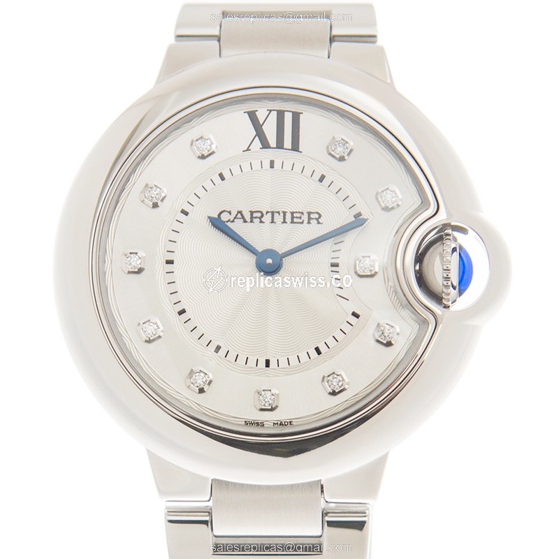Cartier Ballon Bleu Replica - Quartz - Stainless Steel - Silver Dial - Steel Strap - Luxury Replica BALLON BLEU Watch