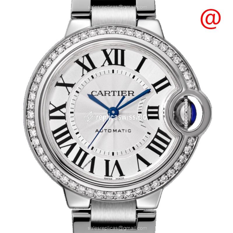 Cartier Ballon Bleu Replica - Automatic - Stainless Steel & Diamond - Silver Dial
