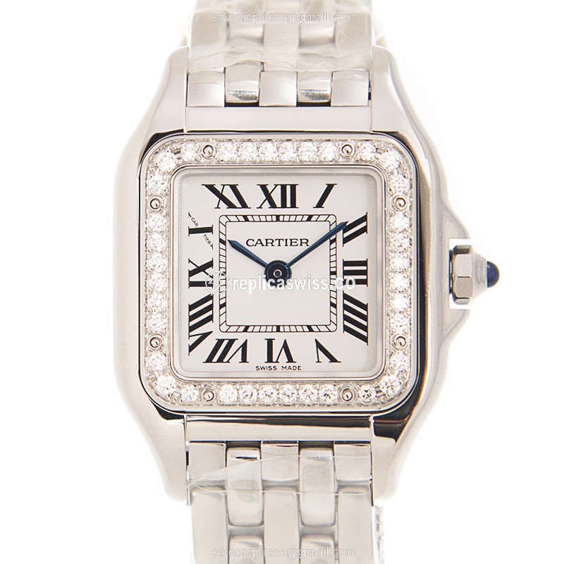 Cartier W4PN0007 Replica - Quartz - White Dial - Silver Steel Strap - Luxury Replica PANTHeRE DE CARTIER Watch