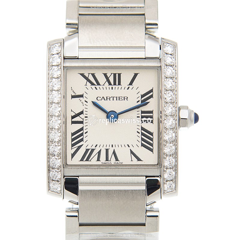 Cartier TANK W4TA0008 Replica - Quartz - Diamond Case - Silver Dial - Steel Band