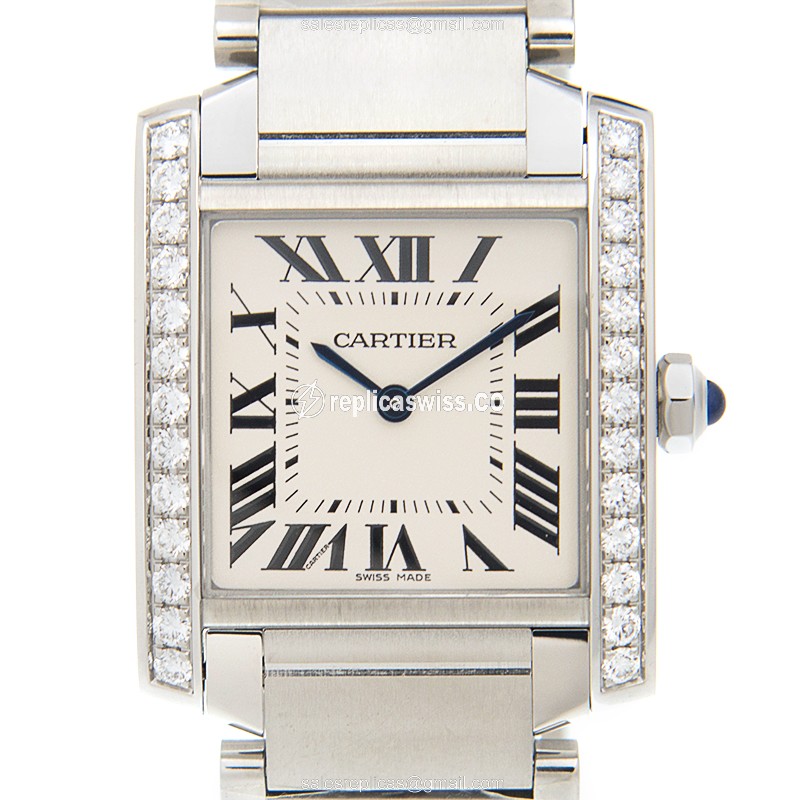 Cartier W4TA0009 Replica - Quartz - Diamond Bezel - White Dial - Silver Steel Strap