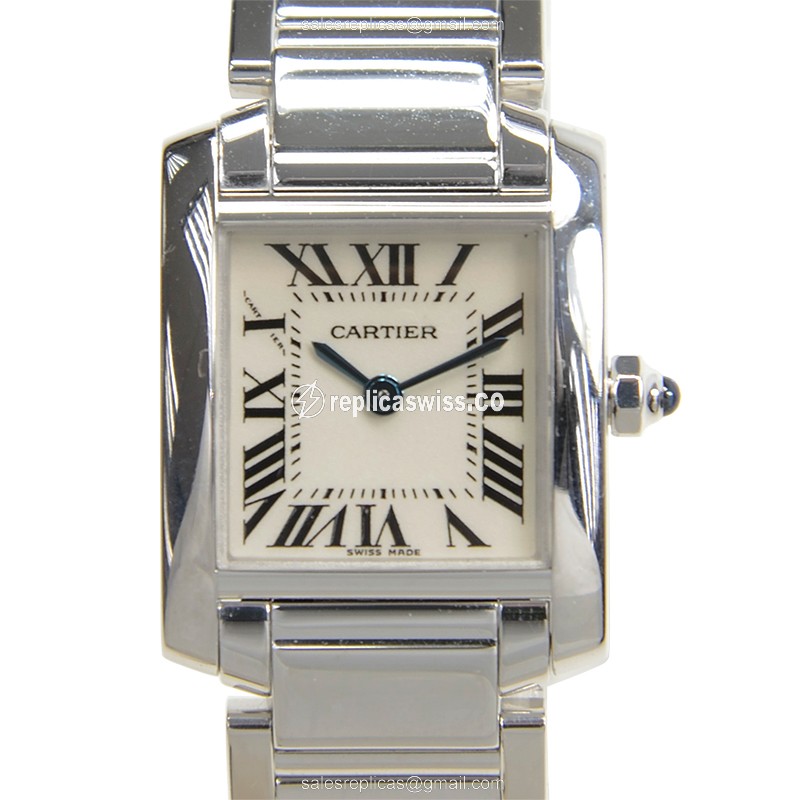Cartier TANK W50012S3 - Quartz - 18kt White Gold Case - White Dial - Silver Strap - Luxury Replica TANK Watch