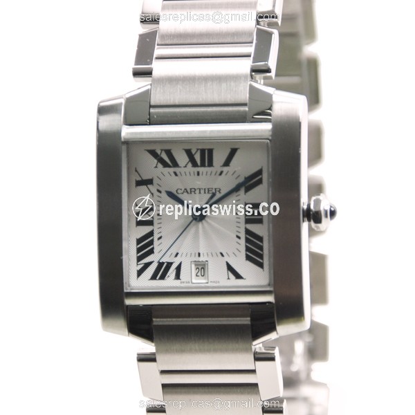Cartier TANK W51002Q3 - Automatic - Steel Case - White Dial - Silver Steel Band - Luxury Replica TANK Watch
