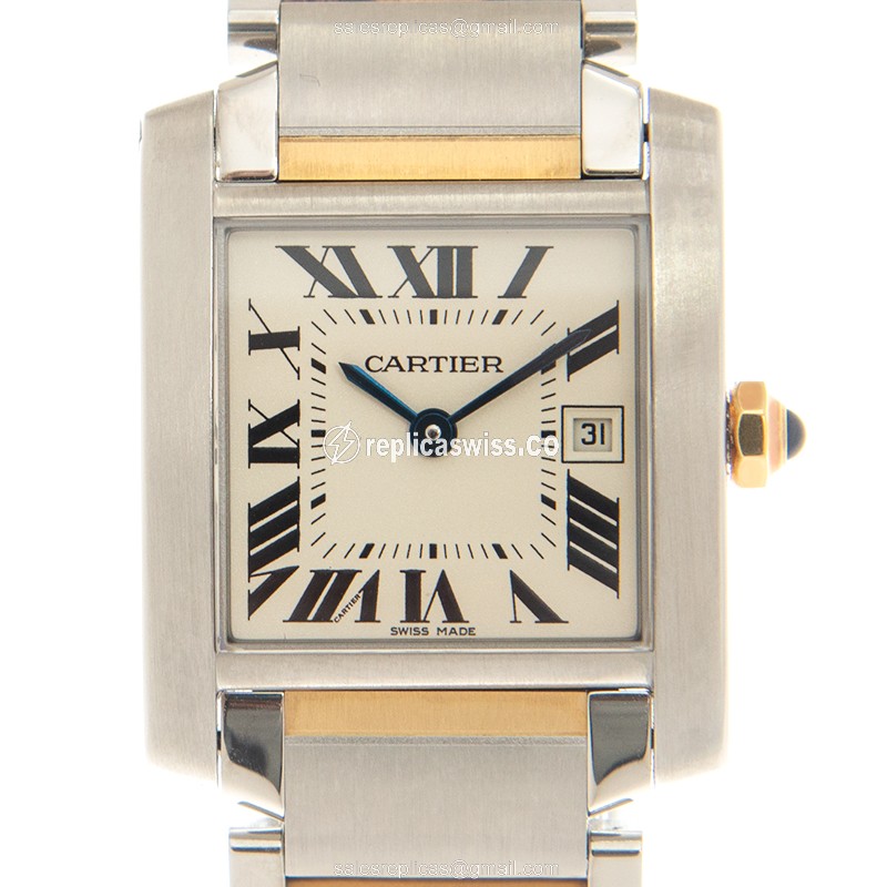 Cartier TANK Quartz Replica - White Dial - 18kt Gold Strap - Steel Case - Luxury Replica TANK Watch