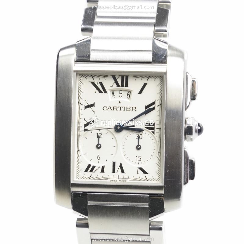 Cartier TANK Quartz - White Dial - Steel Case - Silver Strap - Sapphire Crystal