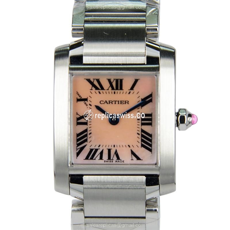 Cartier TANK Quartz - Pink Dial - Steel Case - Silver Strap - Clasp - Luxury Replica TANK Watch