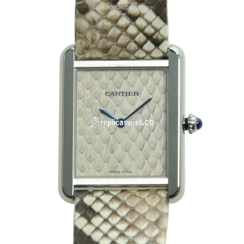 Cartier TANK Quartz Steel - Gray Dial - Leather Grey Strap - Luxury Replica TANK Watch