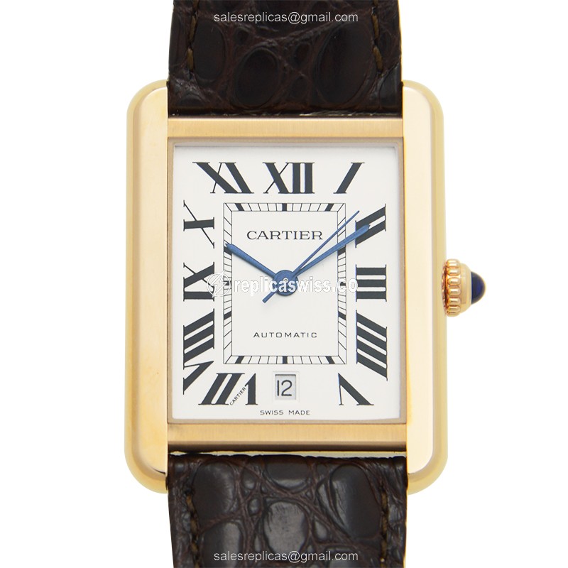 Cartier TANK W5200026 - Automatic - Rose Gold - White Dial - Alligator Brown Buckle