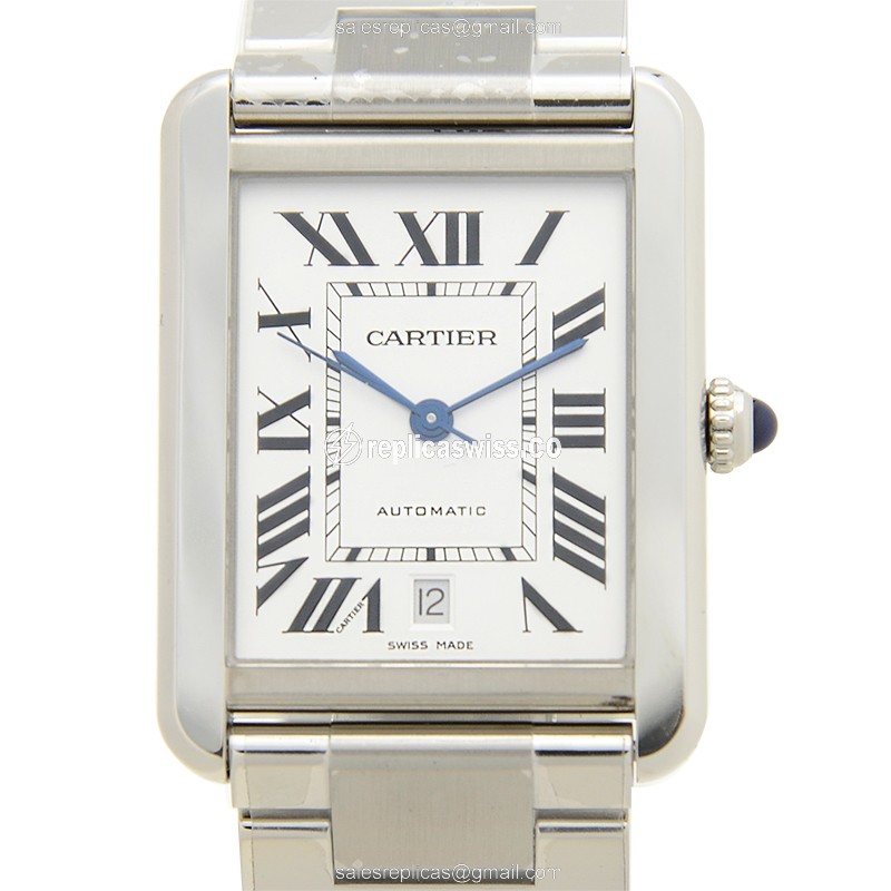 Cartier TANK W5200028 - Automatic - Steel Case - White Dial - Silver Steel Strap - Luxury Replica TANK Watch