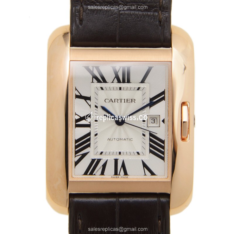 Cartier TANK W5310005 - Automatic - 18kt Rose Gold - White Dial - Brown Alligator Buckle - Luxury Replica TANK Watch