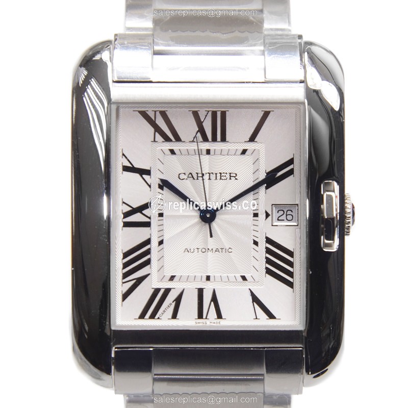 Cartier TANK W5310008 Replica - Automatic - Steel Case - White Dial - Silver Steel Strap - Luxury Replica TANK Watch