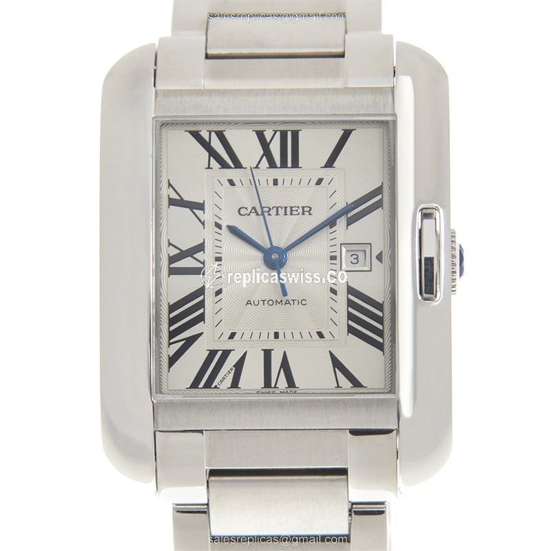 Cartier TANK W5310009 Replica - Automatic - Steel Case - Silver Dial - Silver Strap - Luxury Replica TANK Watch