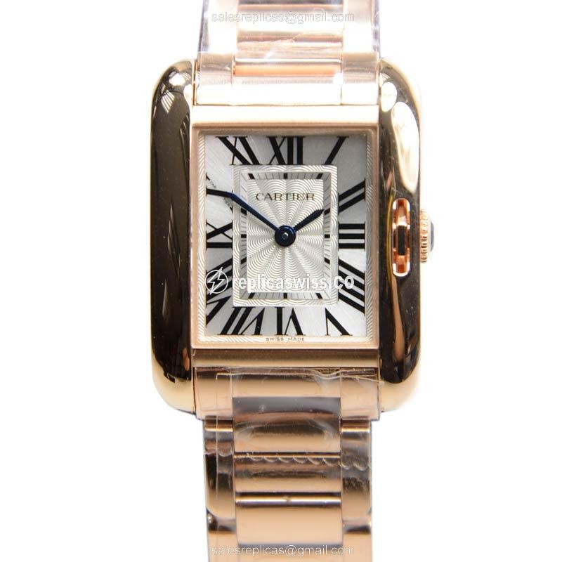 Cartier TANK Replica - Quartz - 18kt Rose Gold - Silver Dial - Gold Clasp