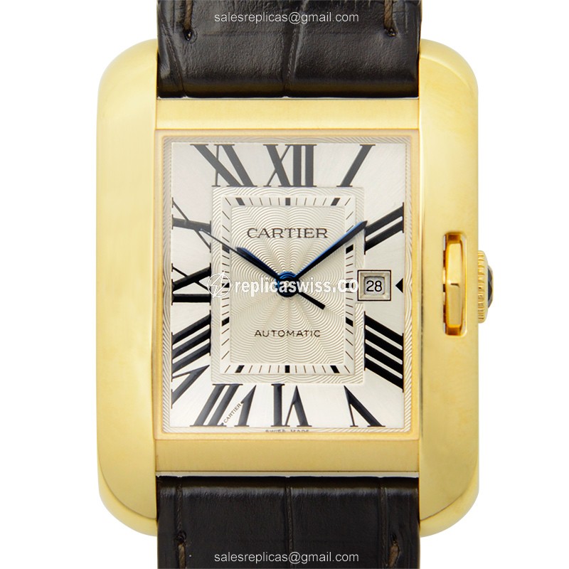 Cartier TANK W5310030 - Automatic 18kt Gold/Steel - Silver Dial - Brown Alligator Strap - Luxury Replica TANK Watch
