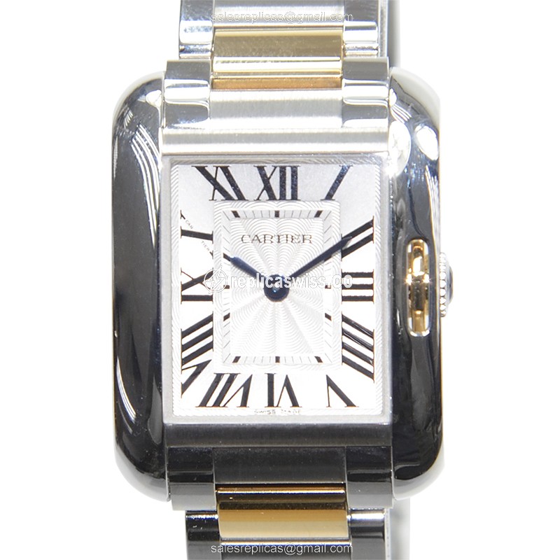 Cartier W5310046 Replica - Quartz - Steel Case - Silver Dial - 18kt Steel Strap - Luxury Replica TANK Watch