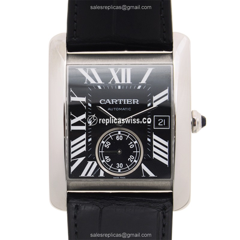 Cartier TANK Automatic - Black Dial - Steel Case - Alligator Black Strap