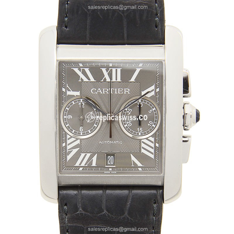 Cartier TANK W5330008 Replica - Automatic - Steel Case - Gray Dial - Black Alligator Strap