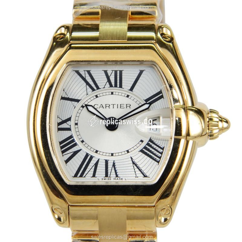 Cartier Roadster Replica - Automatic - Steel Case - Silver Dial - Gold Strap