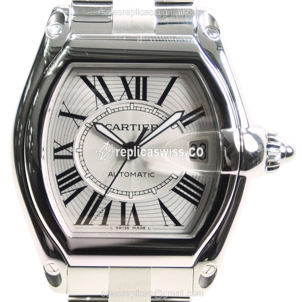 Cartier Roadster Replica - Automatic - Silver Steel Case - Silver Dial - Clasp - Silver Strap - Luxury Replica ROADSTER Watch