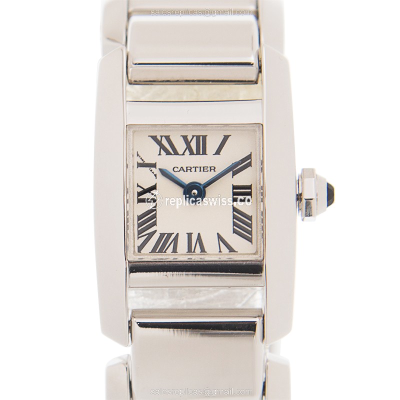 Cartier W650029H TANK Replica - Quartz - 18kt Gold Case - Silver Dial - Silver Strap