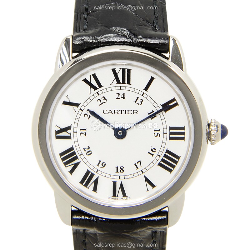 Cartier RONDE SOLO Quartz - Silver Dial - Steel Case - Black Alligator Strap - Luxury Replica RONDE SOLO DE CARTIER Watch