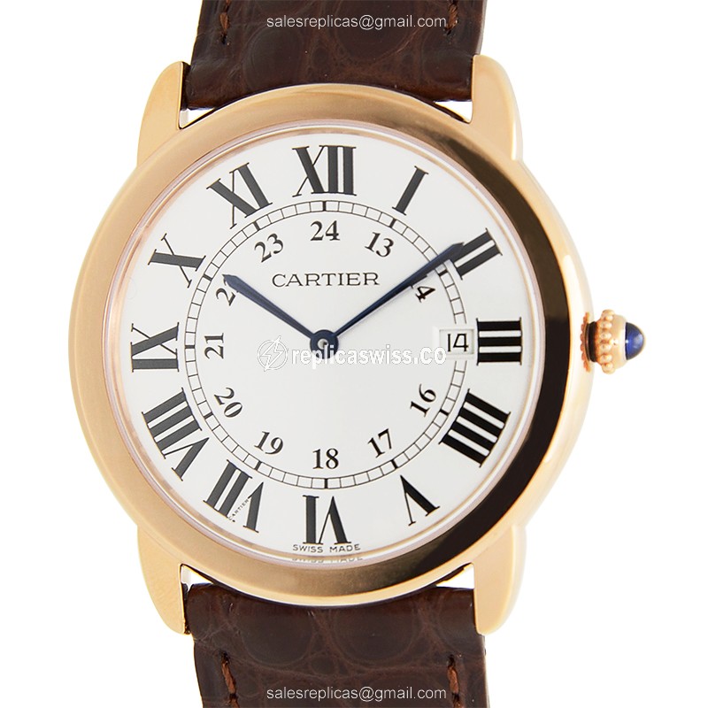 Cartier RONDE SOLO Replica - Quartz - 18kt Rose Gold - Steel Case - White Dial